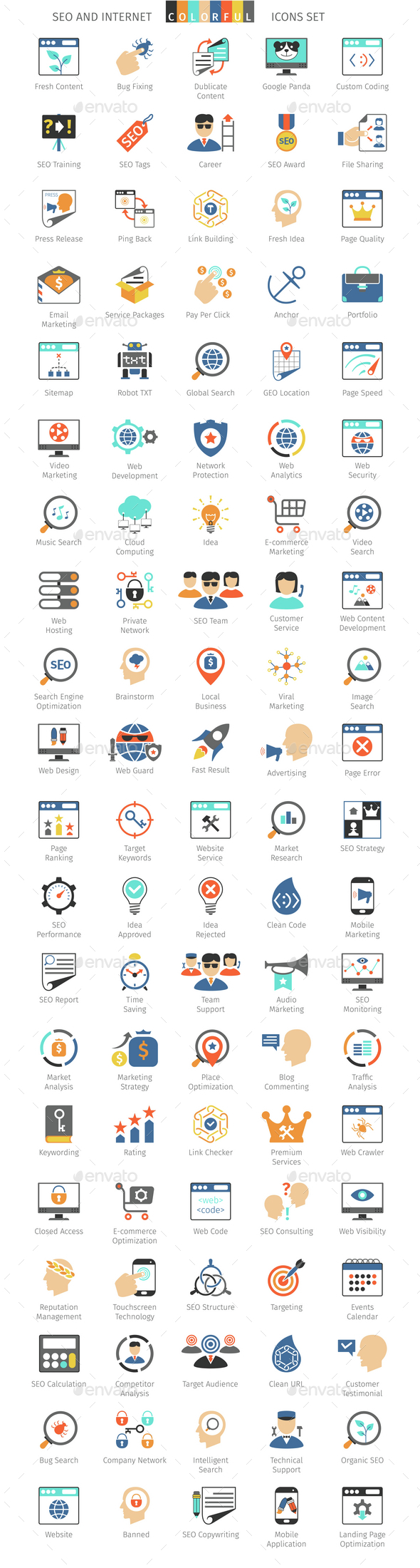 SEO And Internet Colorful Icons - Web Icons