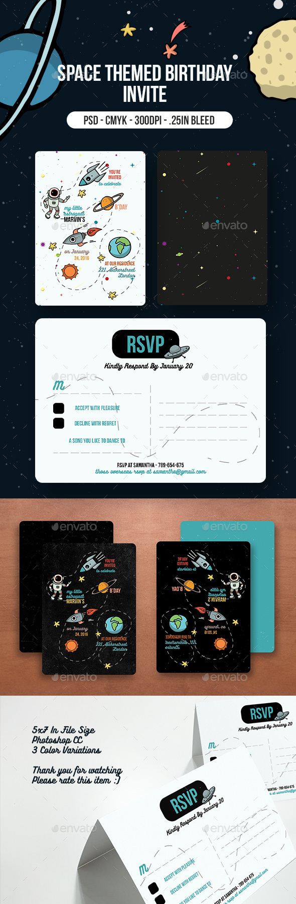 Space Themed Birthday Party Invitation - Birthday Greeting Cards