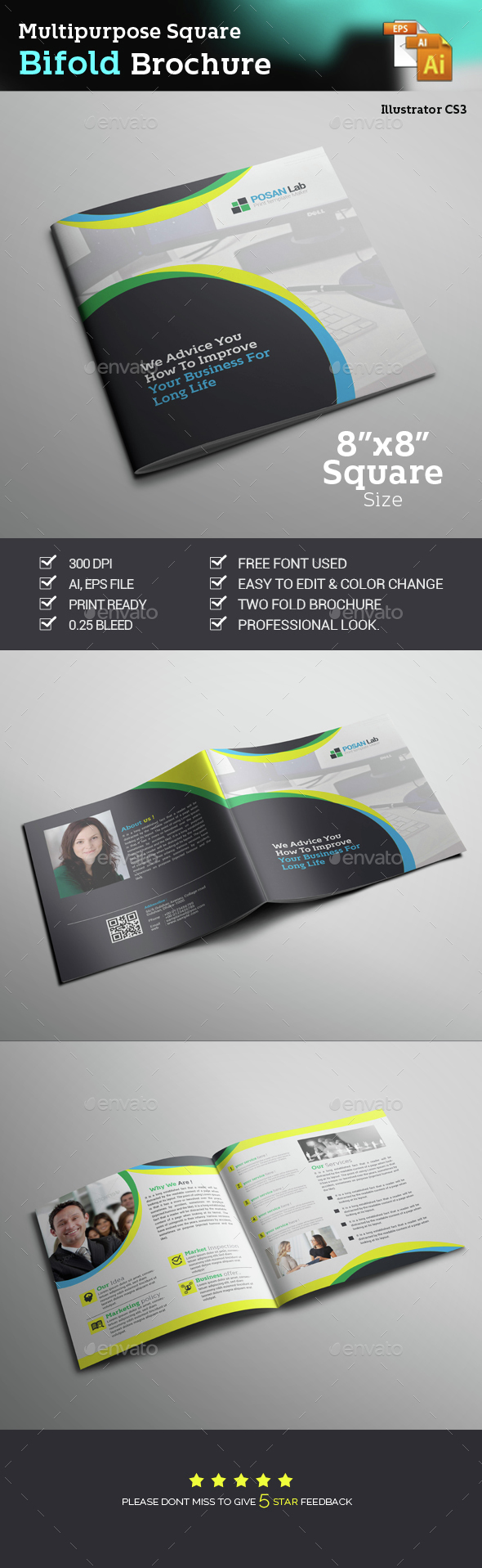 Square Bifold Business Brochure - Brochures Print Templates