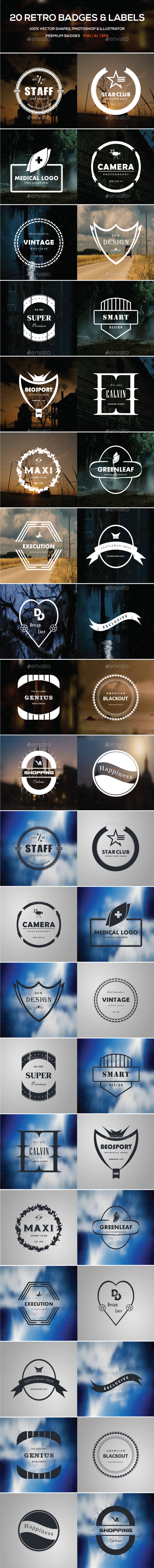 20 Retro Badges & Labels Set - Badges & Stickers Web Elements