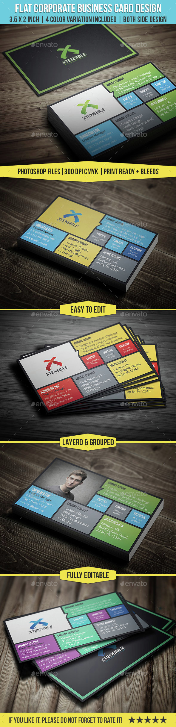 Flat Corporate & Personal Business Card - Business Cards Print Templates