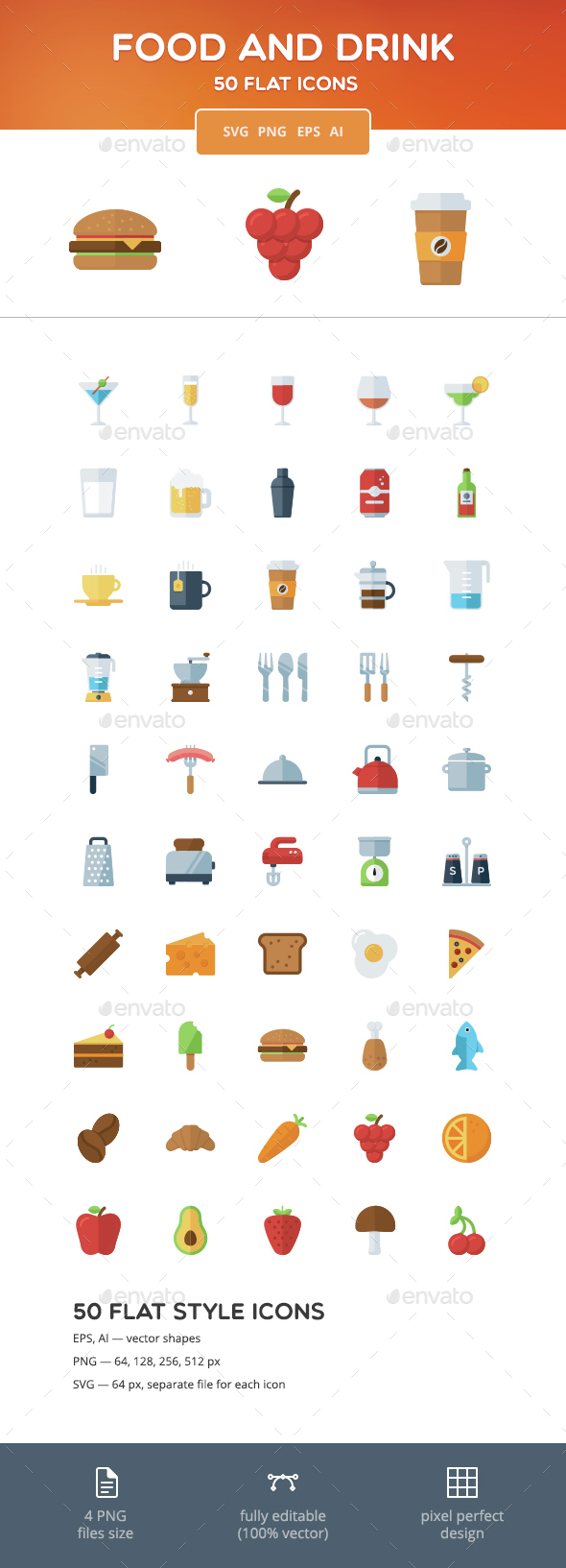 Food and Drink Flat Icons - Food Objects