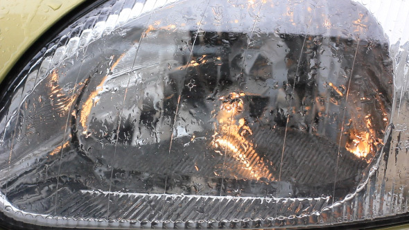 Rain Water Drops on Car Headlamp