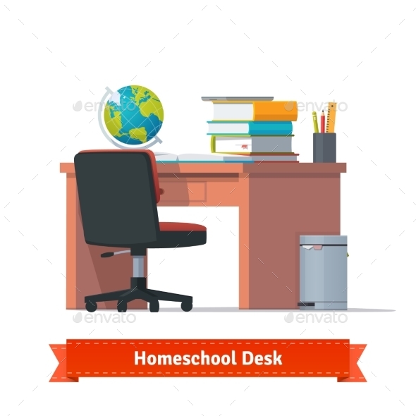 Comfortable Homeschool Workplace With The Desk - Objects Vectors