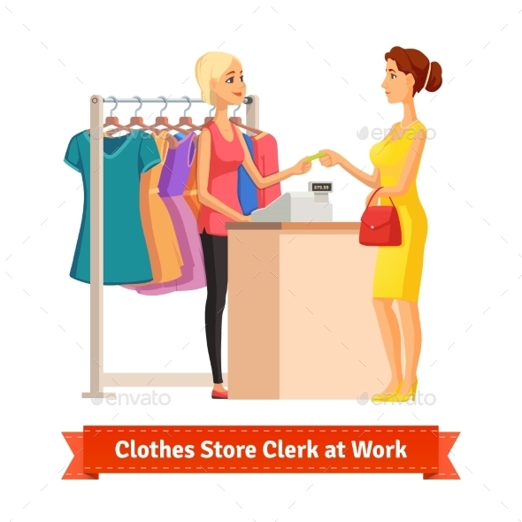 Clerk Taking Credit Card Payment From Pretty Woman - Retail Commercial / Shopping