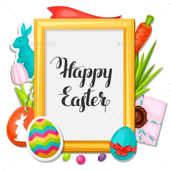 Happy Easter Photo Frame With Decorative Objects - Seasons/Holidays Conceptual
