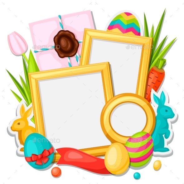 Happy Easter Photo Frame With Decorative Objects - Seasons/Holidays Conceptual