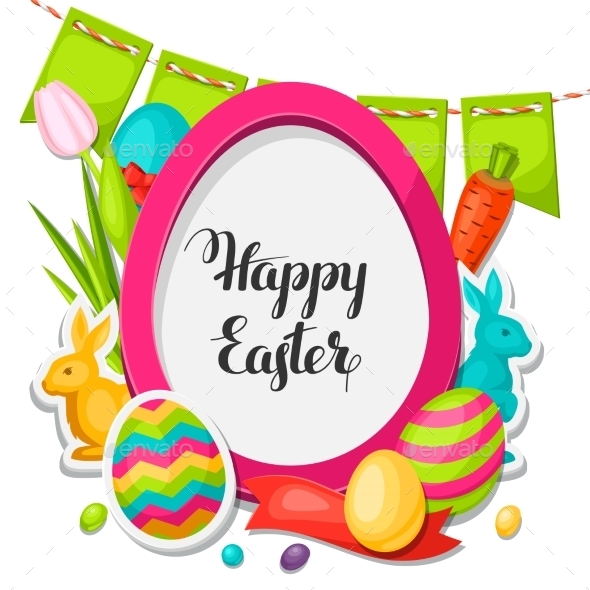 Happy Easter Photo Frame With Decorative Objects - Seasons/Holidays Conceptual