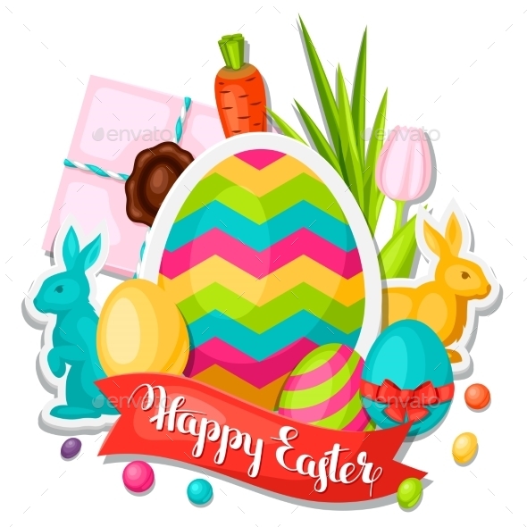 Happy Easter Greeting Card With Decorative Objects - Seasons/Holidays Conceptual