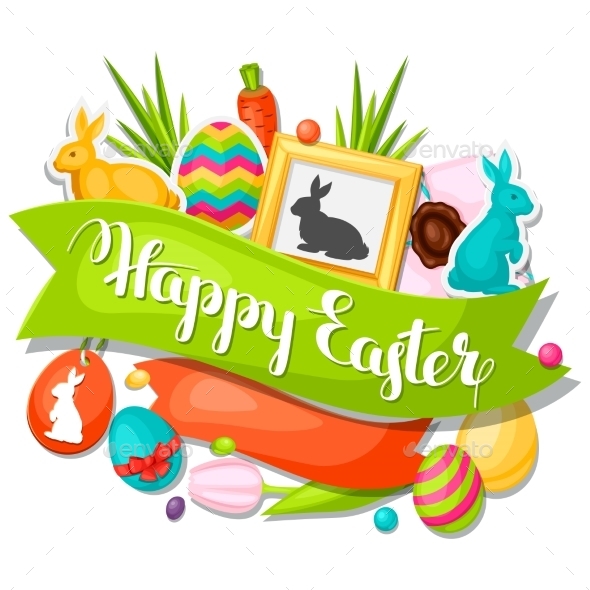 Happy Easter Greeting Card With Decorative Objects - Seasons/Holidays Conceptual