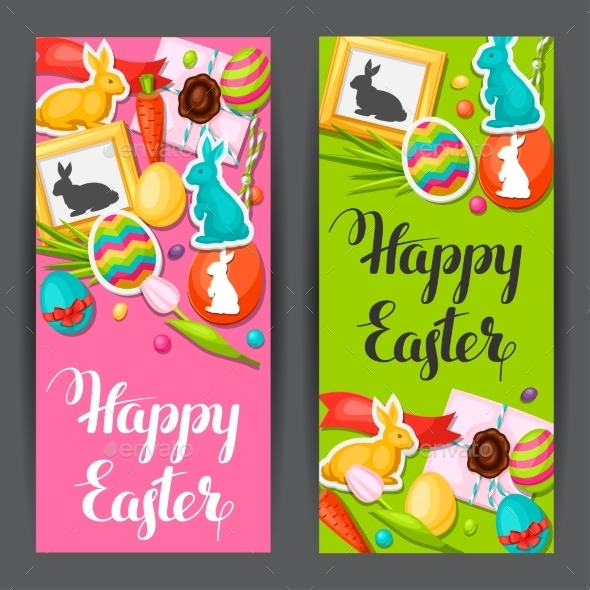 Happy Easter Banners With Decorative Objects, Eggs - Seasons/Holidays Conceptual