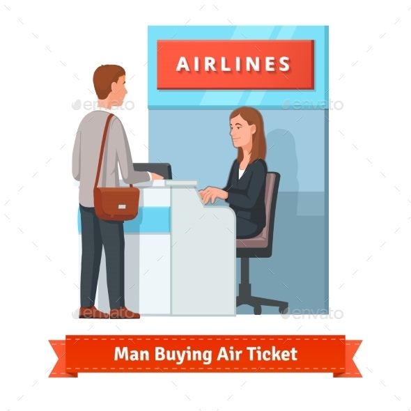 Man Buying Ticket For Business Trip At The Airport - Concepts Business
