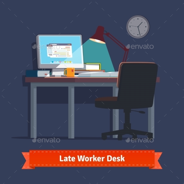 Comfortable Home Workplace With Turned On Desktop - Objects Vectors
