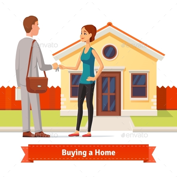 Woman Buying a New House. Real Estate Agent - Concepts Business