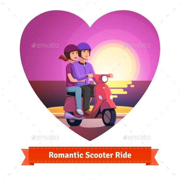 Couple On Scooter Having a Romantic Ride - People Characters