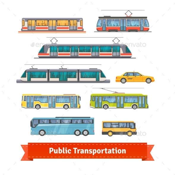 City And Intercity Transportation Vehicles Set - Objects Vectors