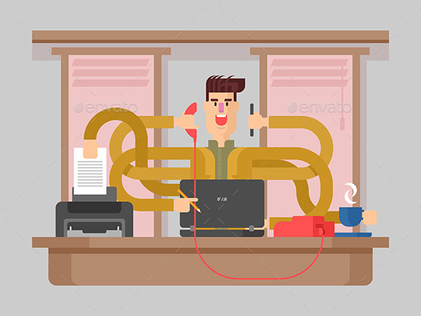 Man Office Worker Multitasking - People Characters