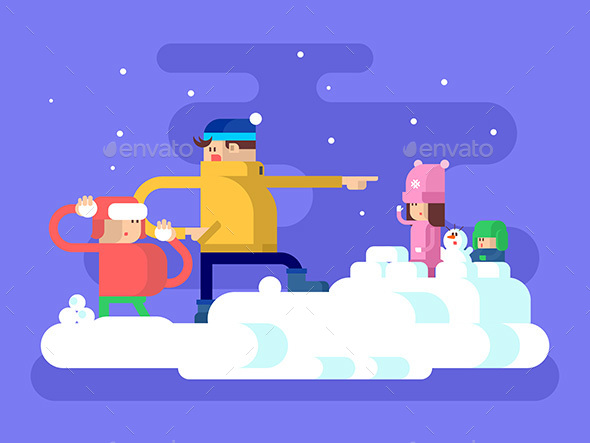 Children Playing Snowballs - People Characters