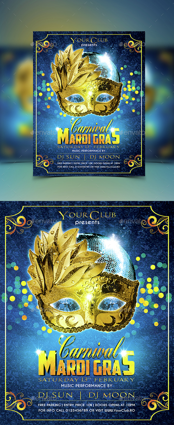 Mardi Gras Flyer - Clubs & Parties Events
