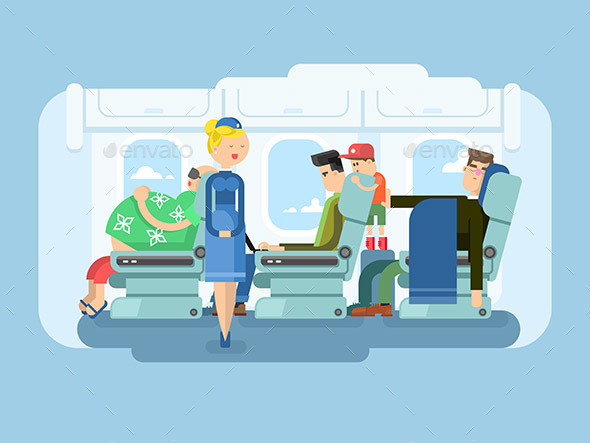 Interior of Plane Flat Design - People Characters