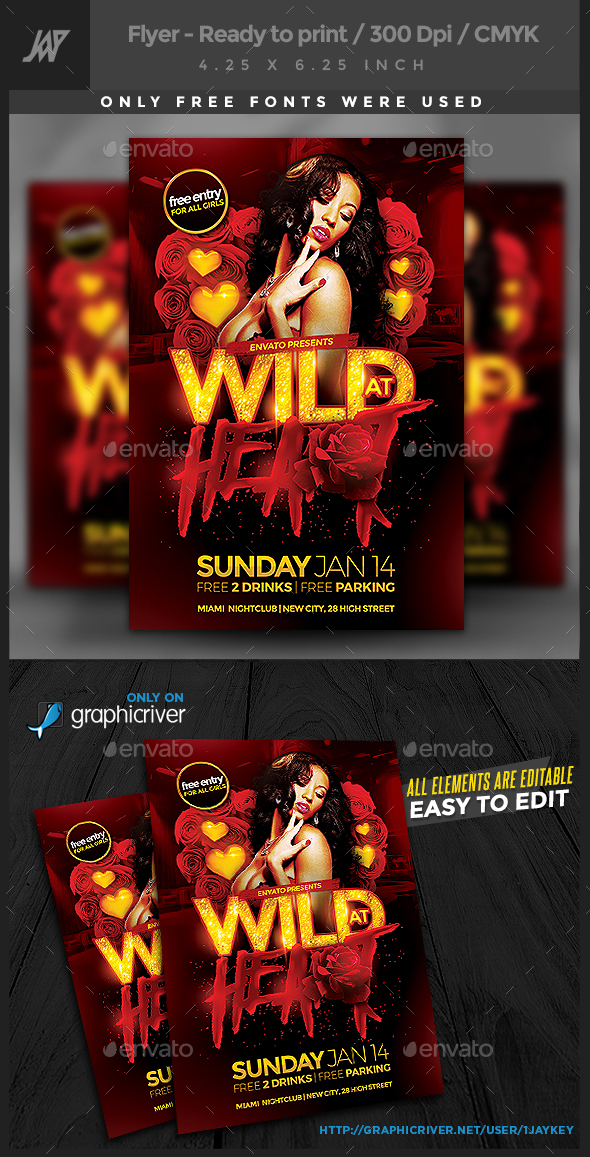 Wild At Heart Party Flyer - Clubs & Parties Events