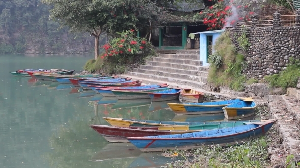 Colorful Tourist Boats At Phewa Lake alt