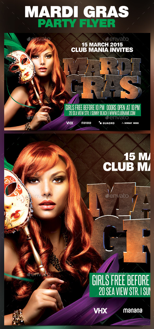 Mardi Gras Party Flyer v.4 - Clubs & Parties Events