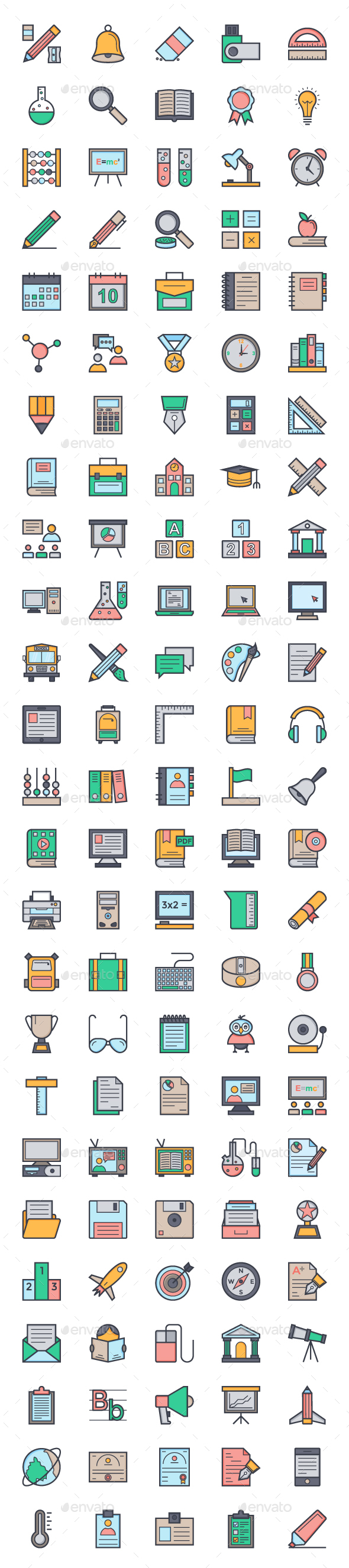 125 Flat Education Icons - Icons