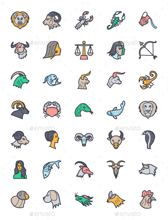 Flat Zodiac Signs Icons - Icons