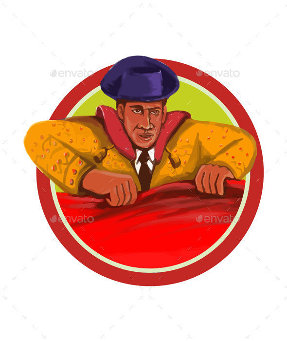 Matador Cape Front Circle Watercolor - People Characters