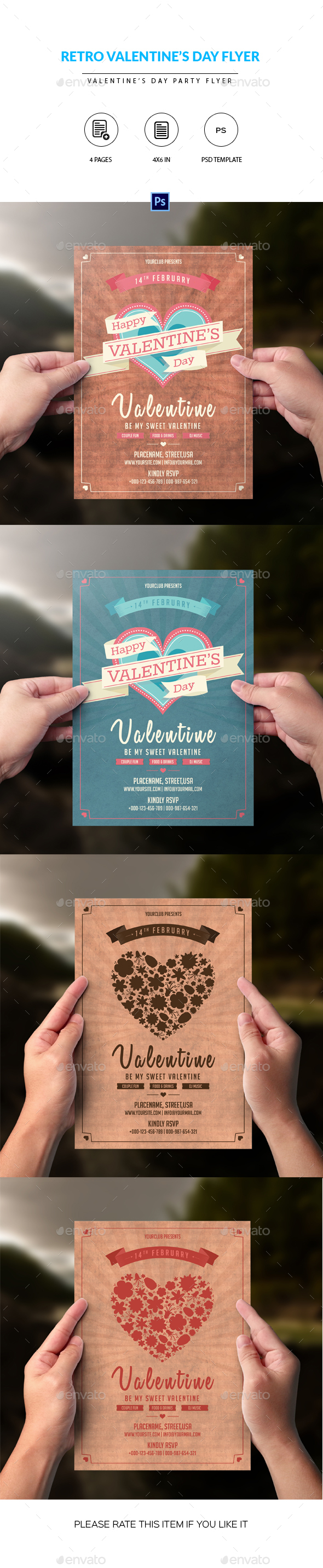 Retro Valentine's Day Party Flyer - Clubs & Parties Events