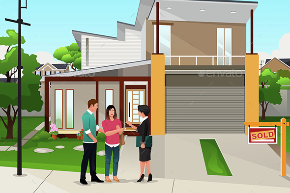 Real Estate Agent Handing a Key - People Characters