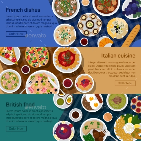 Vector Flat Illustration Banners Of Dishes - Food Objects