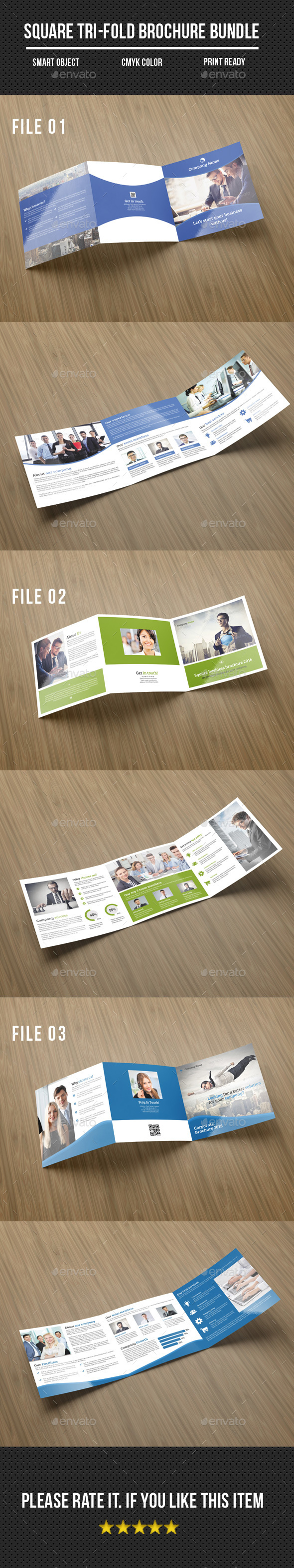 Square Tri-Fold Corporate Brochure Bundle - Corporate Brochures