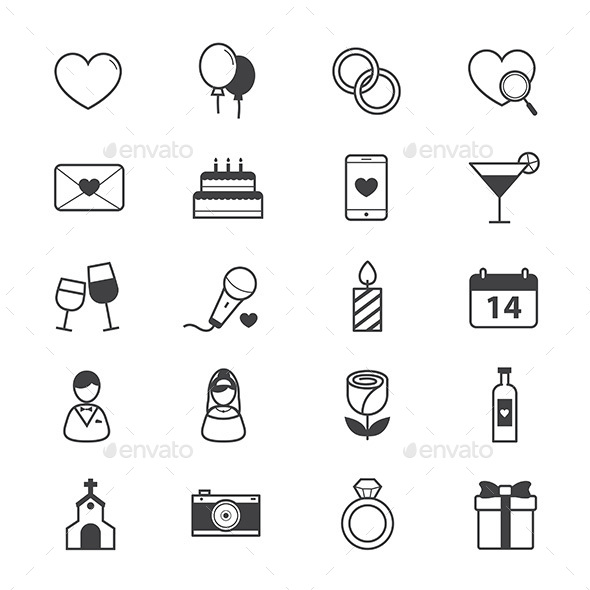 Valentine and Love Wedding Icons Line - Icons