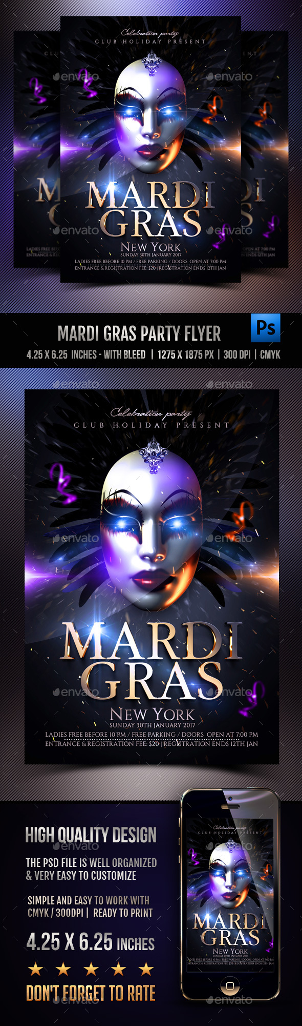 Mardi Gras Party Flyer - Events Flyers