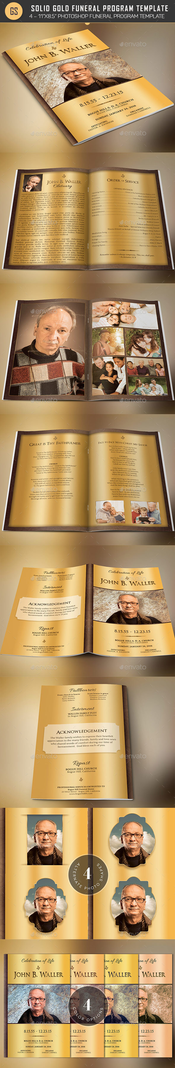 Solid Gold Funeral Program Template - Informational Brochures