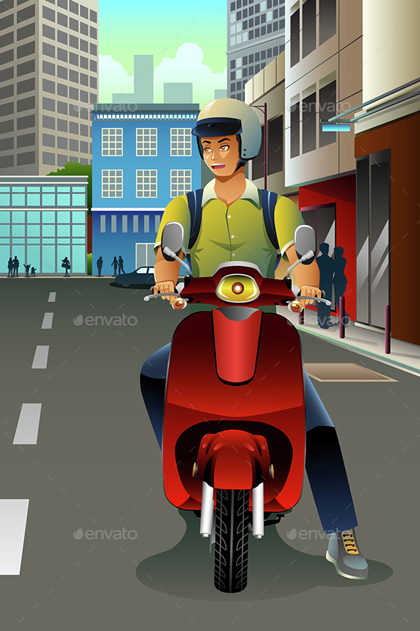 Man Riding a Scooter - People Characters