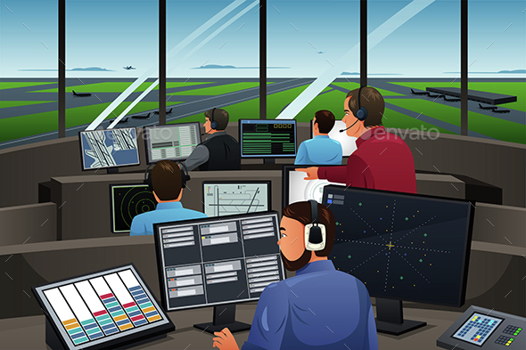 Air Traffic Controller Working in the Airport - People Characters