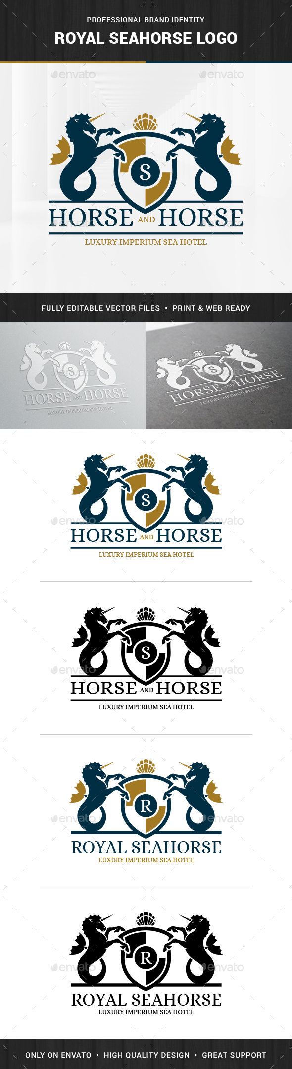 Royal Seahorse Logo Template - Crests Logo Templates