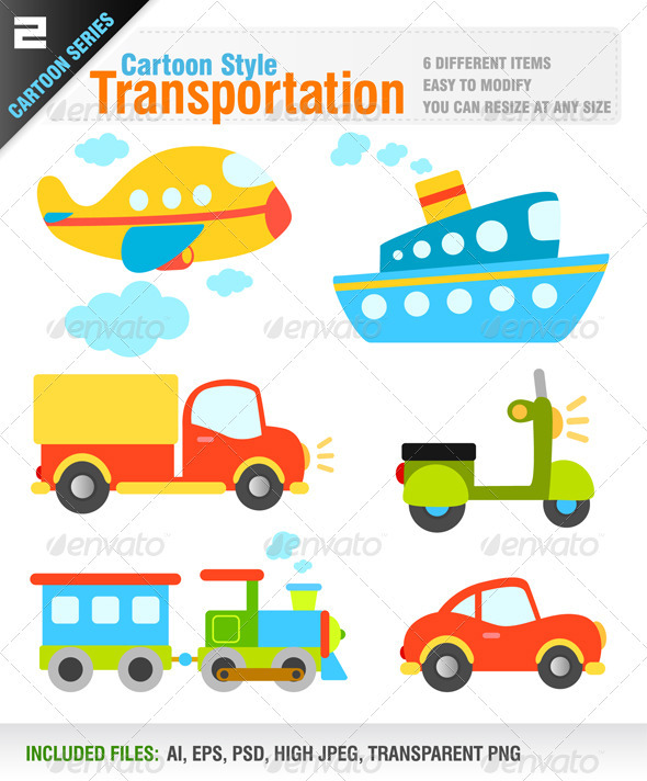 Cartoon Style Transportation - Objects Vectors