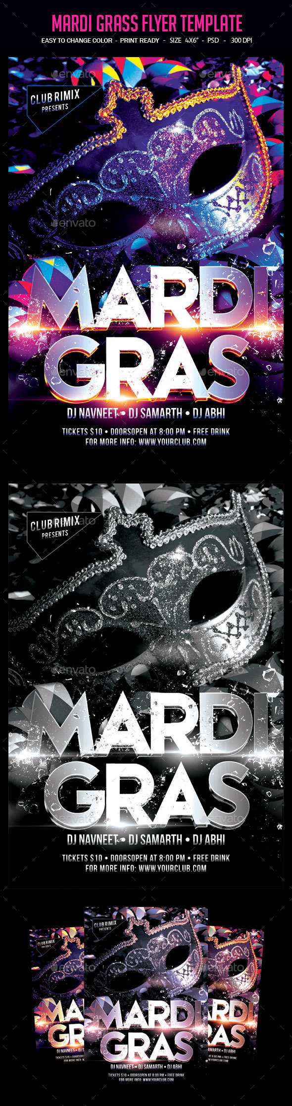 Mardi Grass Flyer Template - Clubs & Parties Events
