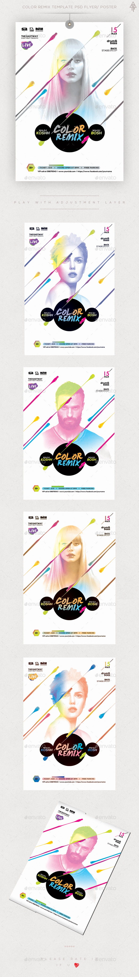 Color Remix Guest Dj Flyer Template PSD Poster/ Flyer - Clubs & Parties Events
