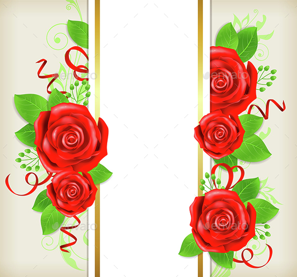 Card with Red Roses - Flowers & Plants Nature