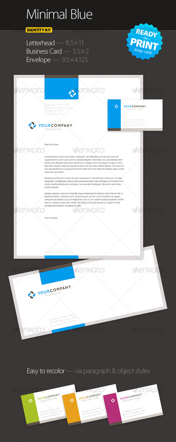 Minimal Blue - Identity Kit - Stationery Print Templates