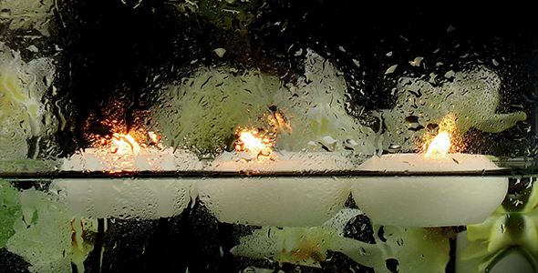 Candles in the Water & Waterdrops on Glass