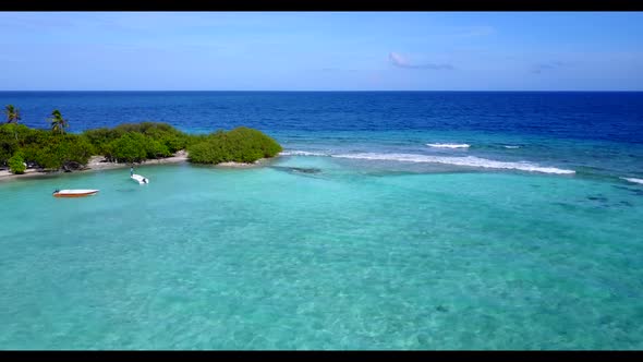 Aerial landscape of relaxing lagoon beach wildlife by blue ocean and bright sandy background of a da alt