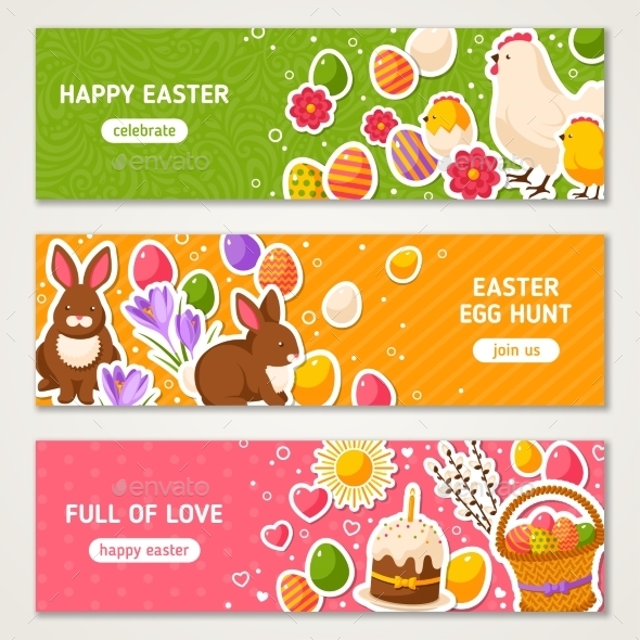 Happy Easter Horizontal Banners Set - Miscellaneous Seasons/Holidays
