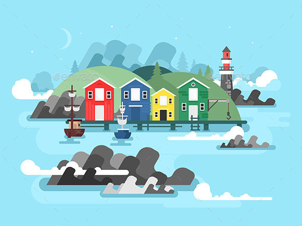 Port Sea Or Ocean Harbour - Miscellaneous Vectors
