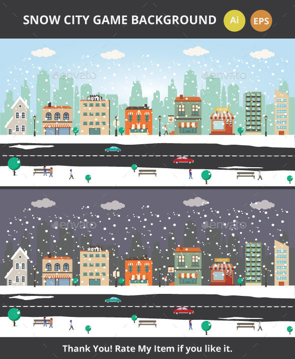Snow City Game Background - Backgrounds Game Assets